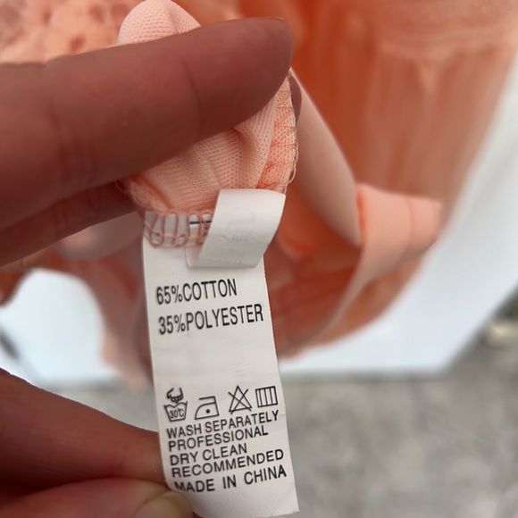 Peach prairie dress vintage lace style off the shoulder floral design small med - Picture 10 of 15